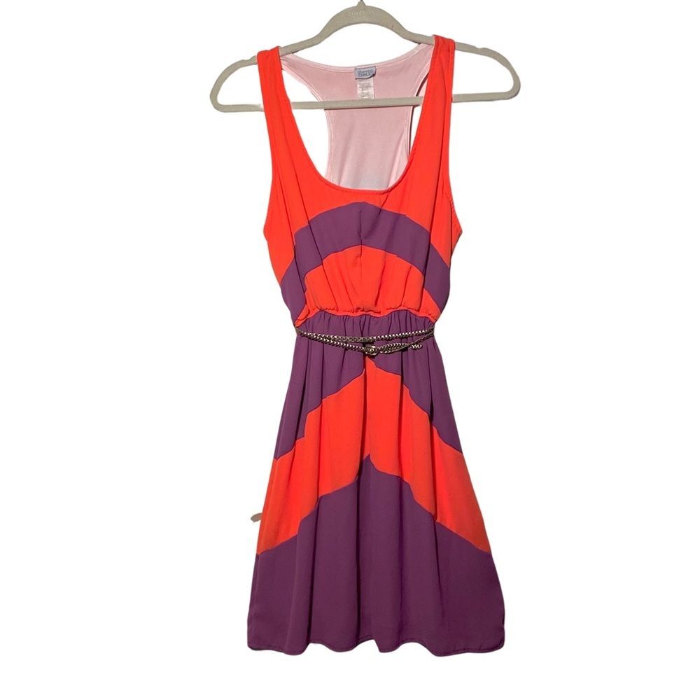 Charming Charlie Purple Coral Geometric Racerback Midi Dress Women's L